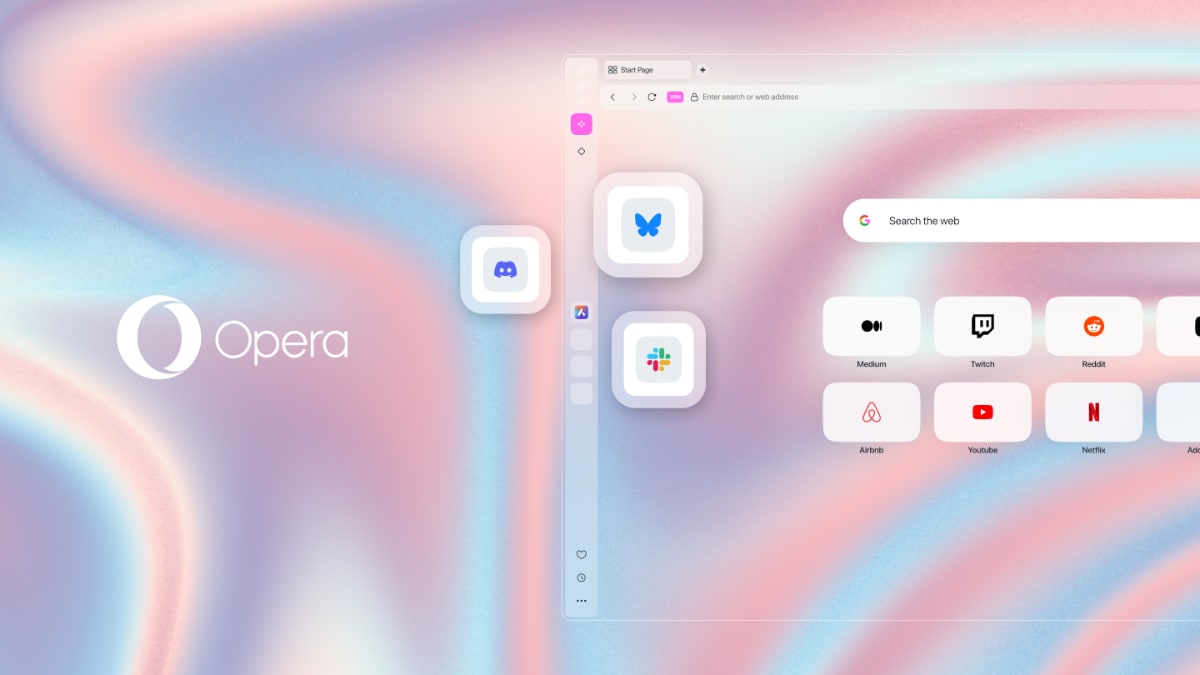 Opera integriert Discord, Slack und Bluesky in die Seitenleiste