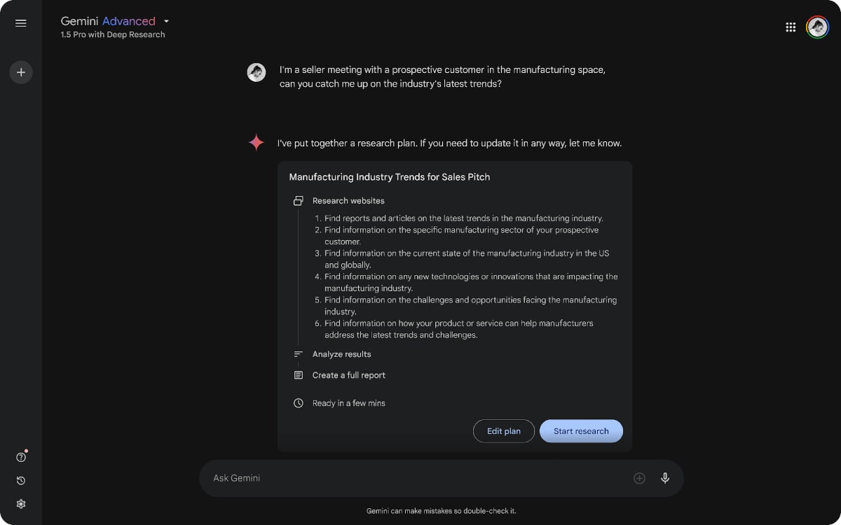 Google erweitert Gemini Advanced um Deep Research für Workspace-Kunden